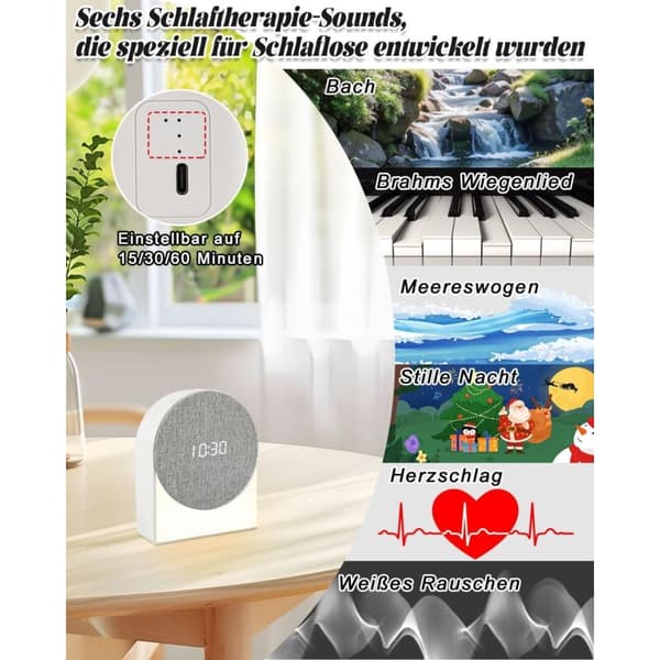 Bluetooth Digital Barnväckarklocka med Synkroniserad Nattlampa och Olika Sömnterapiljud. Lämplig för Sovrum, Vardagsrum och Utomhusbruk.
