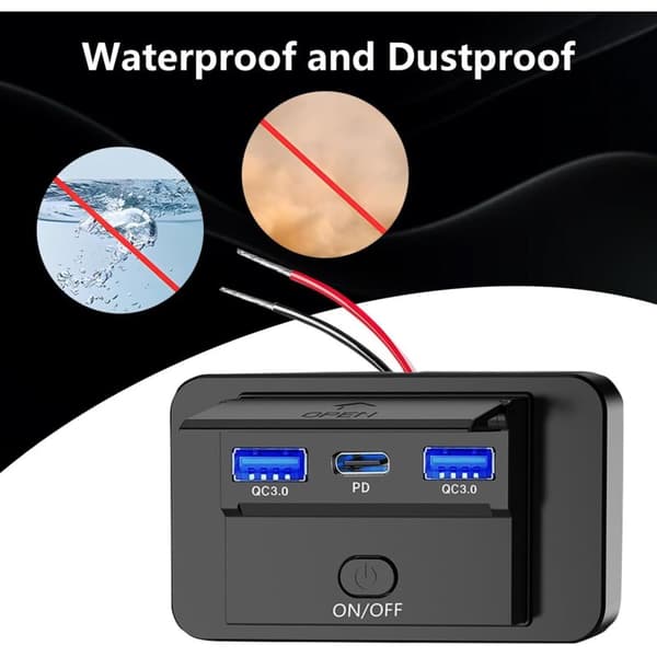 12V 72W Dobbelt QC3.0 USB og PD3.0 Type C Bilopladerstik til Bil, Autocamper, Bus, Lastbil, Båd, Golfvogn (2-pak)