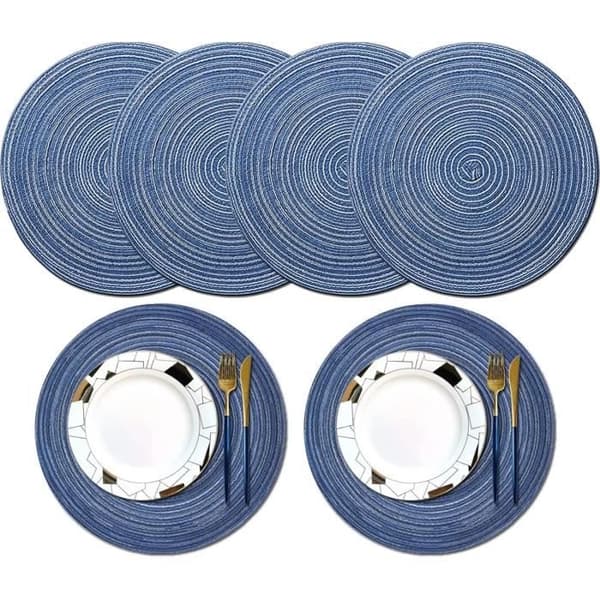 (Blå) Bordsunderlägg - Ej specificerat - Set om 6 - Runt - 38 cm - Halkfritt - Tvättbart