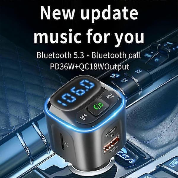 Billader Bluetooth-kompatibel adapter for MP3-spiller med håndfri ringing og spenningsdisplay