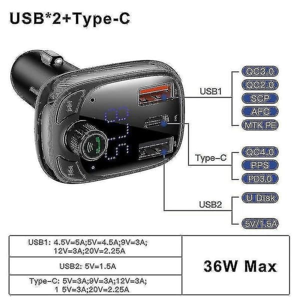 Rask billader for telefon, FM-sender og Bluetooth MP3-spillersett