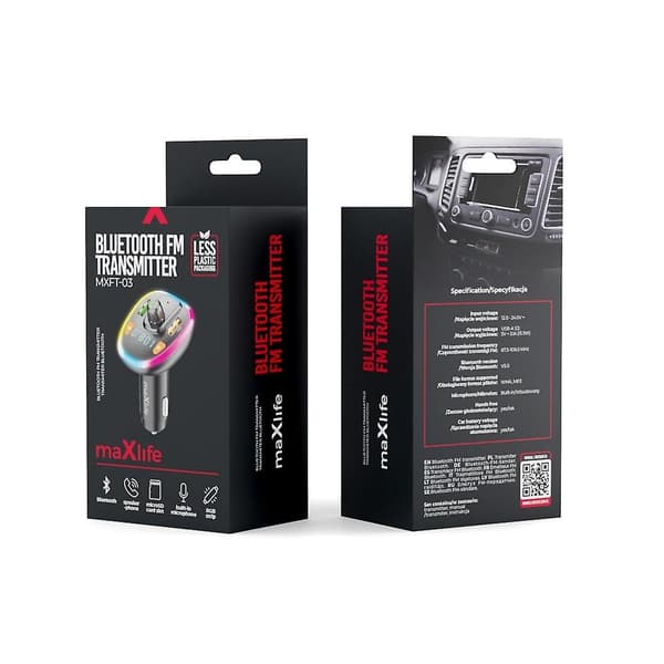 Maxlife MXFT-03 FM-sändare Bluetooth MP3 Billaddare Svart