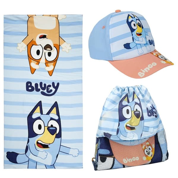 Bluey sett for barn - Caps, håndkle og gymbag