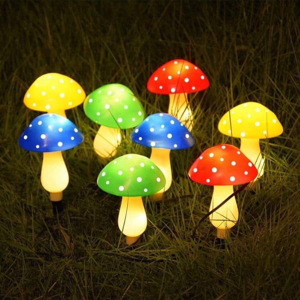 Solar sopplampe - Sett med 8 sopp - Flerfarget - 8 lysmoduser - Vanntett