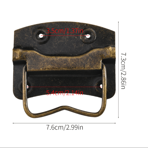 Sett med 4 antikke sammenleggbare håndtak for kister, 76 x 73 mm, skuffer