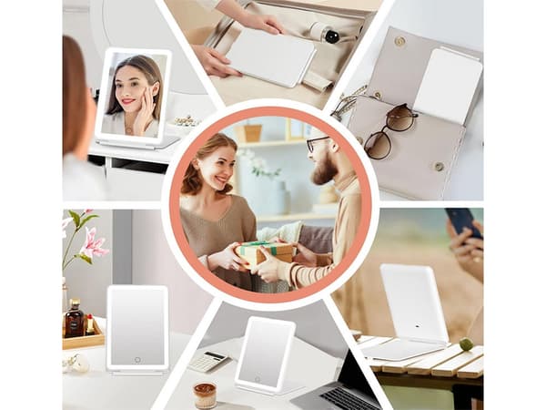 LED-belyst makeupspejl, foldbart rejsespejl