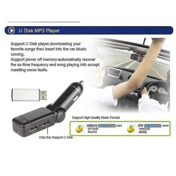 Bc06 MP3-soittimen autoadapteri LCD-näytöllä ja kahdella USB-autolaturilla