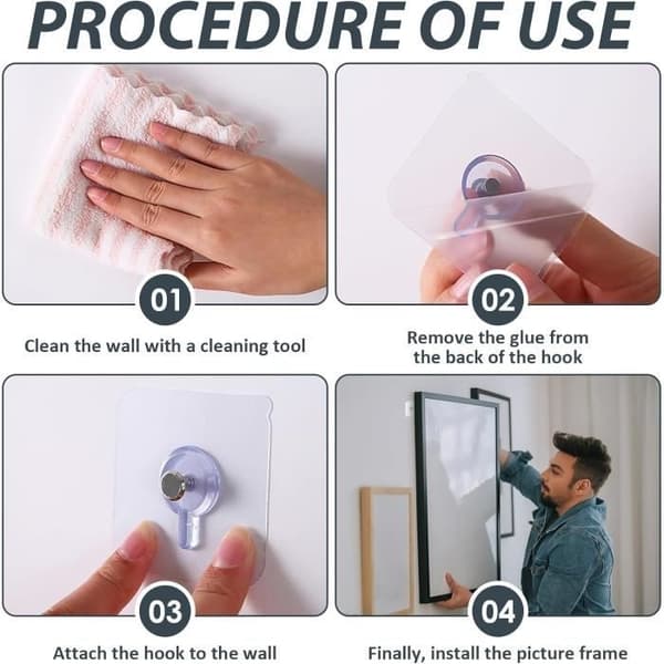 (Transparent) Nail-free Picture Hooks - Transparent - 20-pack - High Load Capacity