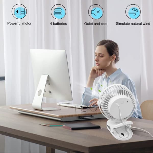 USB 5000mAh Bærbar Ventilator, Mini Bordventilator, Lille Ventilator, 720° Rotation