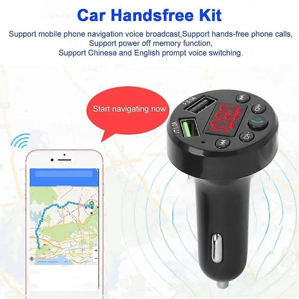 Langaton Bluetooth 5.0 FM-lähetin autoon MP3-soitin USB-autolaturiadapteri