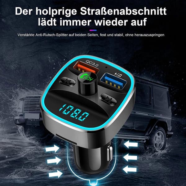 Håndsfree-samtaler: FM-sender med Bluetooth og QC3.0 billader