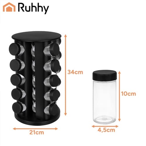 Rotating Spice Rack with Labels - 20 Jars