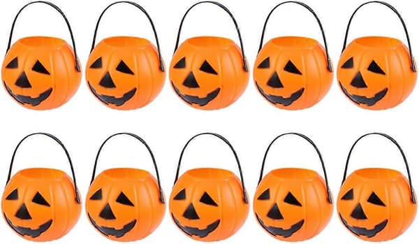 10 Mini Halloween Gresskarbøtter, Plastgodtebøtter, Lanterner, Gresskarbøtter (7cm)