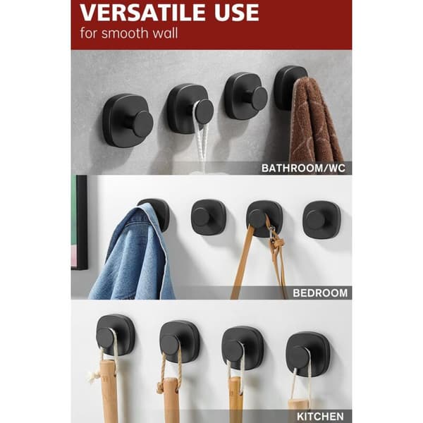 Sett med 4 sugekoppdusjkroker. Robuste svarte dørkroker i rustfritt stål