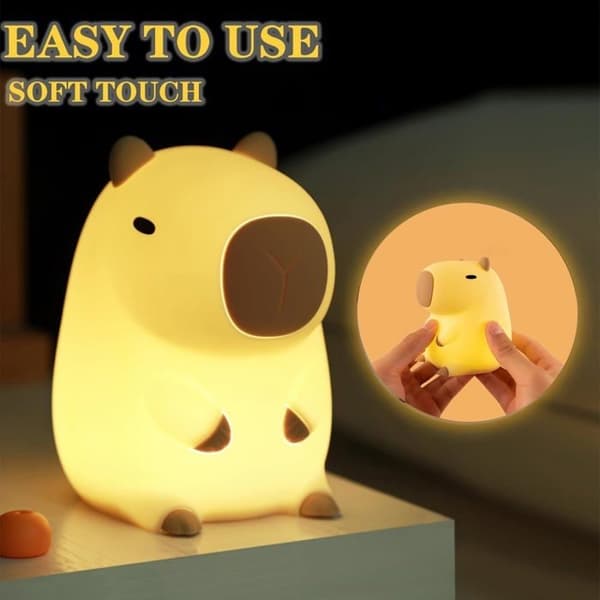 Sengelampe Capybara Silikon Nattlampe, Dyreberøring Sengelampe, USB-lading