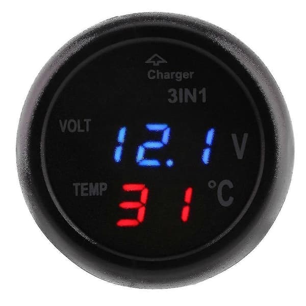 Billaddare med dubbla LED, voltmeter och termometer - Blå/Röd