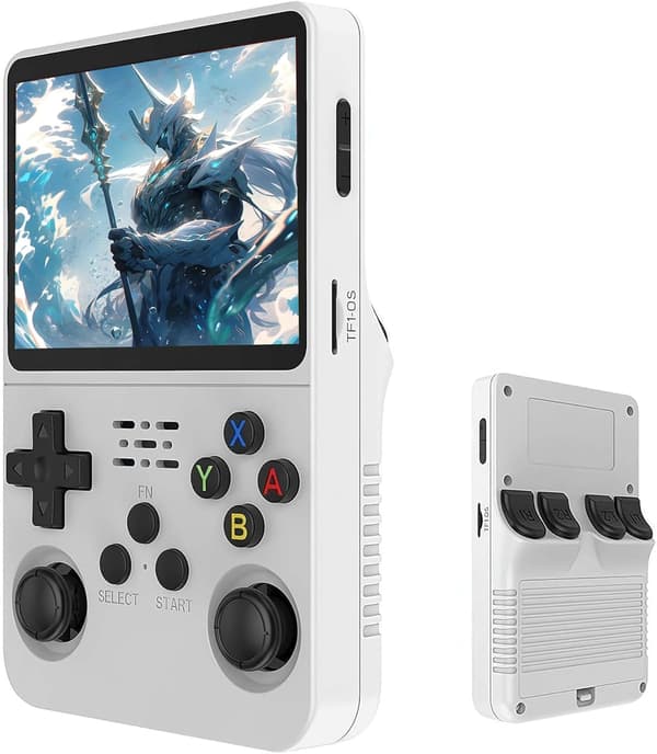 R36S Retro Handheld Game Console with 3.5-inch IPS Screen, 64GB TF Card Pre-installed with 10,000+ Games, Open Source Linux System, White White