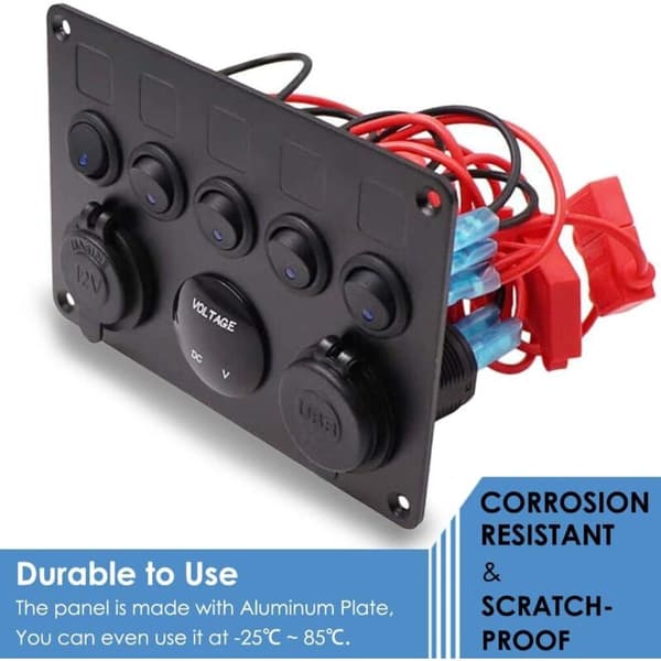 12V Marine Bryterpanel. 4.2A USB-laderport + Sigarettenneruttak + Voltmeterdisplay. IP65 Vanntette AIMOONSA Vippebrytere