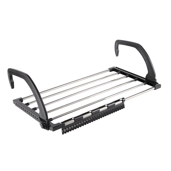 Balkon Rustfrit Stål Sammenklappelig Skostativ Vindueskarm Håndklæde Ble Tørrer-32*40cm, Sort, 1 stk