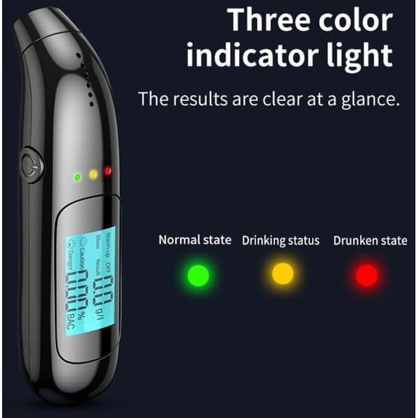 Elektronisk Alkometer. Professionel Certificeret USB Alkoholtester. Genopladelig. LCD-skærm. Halvledersensor