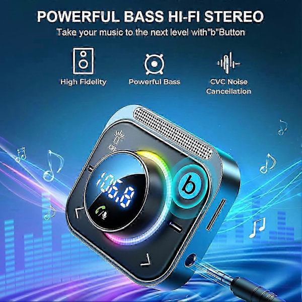 Bluetooth 5.3 Fm/aux Bluetooth Biladapter 3 Porte Pdqc3.0 Fm Modulator Bluetooth Bilsender Biloplader Bluetooth Adapter