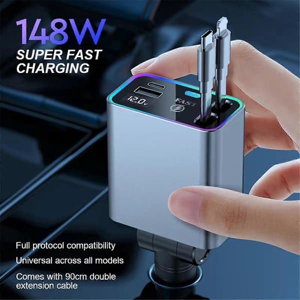 148W PD 66W Billaddare, Infällbar USB Typ C Snabbladdare