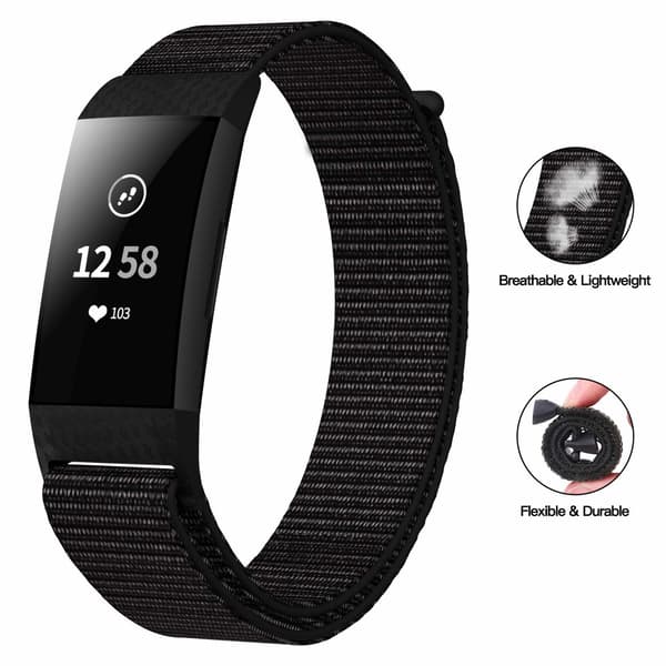 Fitbit Charge 3/4 armbånd nylon Svart