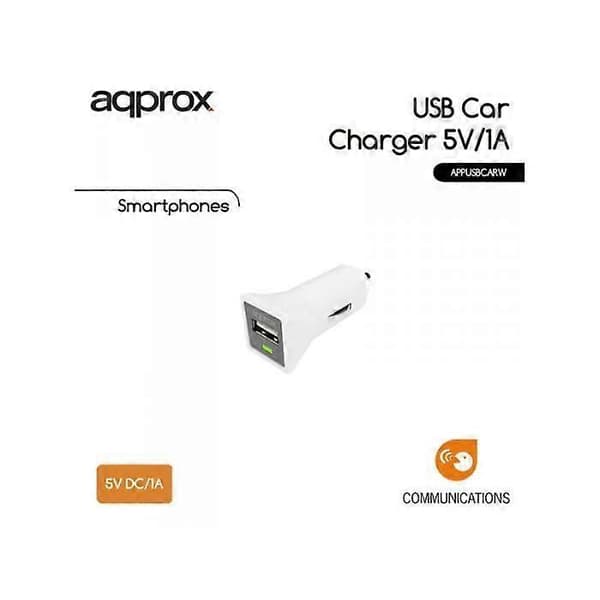 USB Billaddare - Approx - 1A - Vit - Överbelastningsskydd - LED-indikator