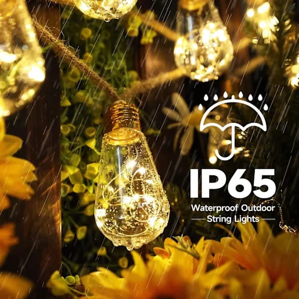 Solar String Lights Outdoor Garden - 8M 16 LED Shatterproof Lights Waterproof, Hemp Rope Solar String Lights with (Warm White)