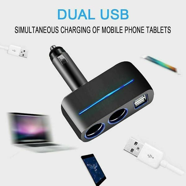 Biloplader Cigarettænder Dobbelt Strømadapter Stik Splitter Dobbelt Usb Aus
