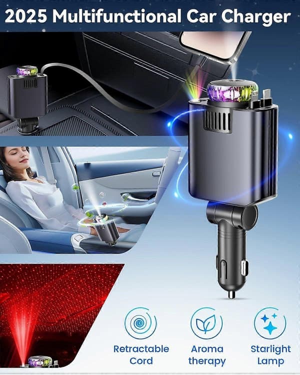 2025 Senaste Modell Infällbar Billaddare med Luftfräschare Diffuser & Stjärna