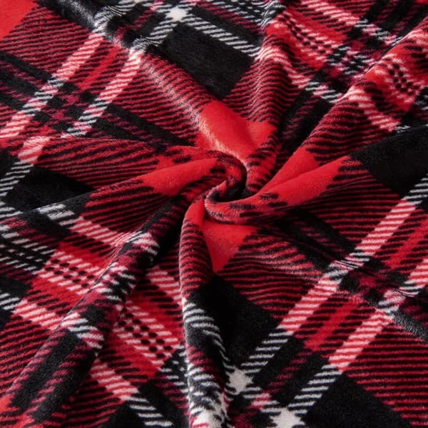 Fleece plaidtæppe til seng eller sofa. Helårs ternet flanelplaid 127 x 150 cm. Rød/Grå