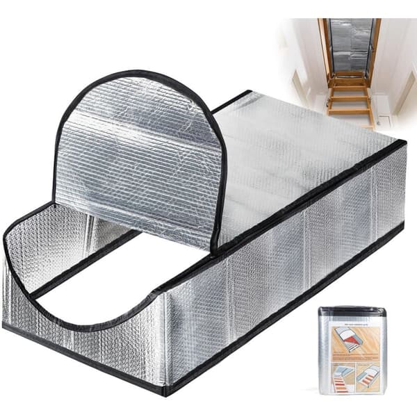 Trappisolering. Isolering av vindslucka. Dubbelsidig aluminiumtrappisolering med dragkedja.