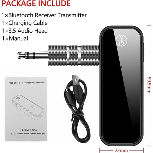 Bluetooth-mottaker. Bluetooth-biladapterkontakt. Bluetooth 5.0-sender. Bærbar trådløs 3,5 mm Aux Bluetooth-adapter