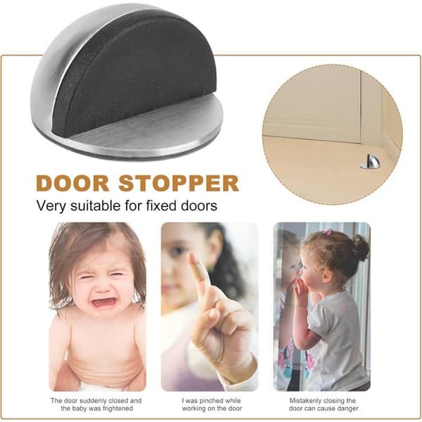 Dørstopper - 45x25 mm - Rustfrit Stål - 6,6 mm Gummibuffer - Selvklæbende (Pakke med 4)