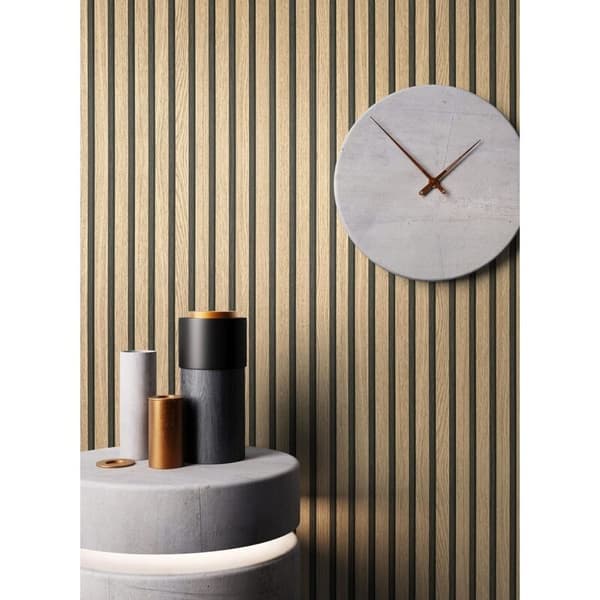Non-woven Wallpaper Brown Natural Wood Slat Wall Look - 3D Wall Cladding Panel Beams Decor, 10.05 m x 0.53 m (L x W)