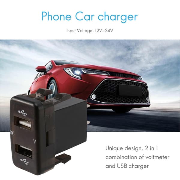 Biloplader Stik Dobbelt Usb Port Opladning Volt Display Adapter Passer til Blå