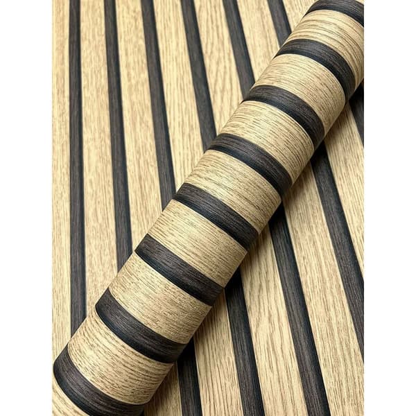 Non-woven Wallpaper Brown Natural Wood Slat Wall Look - 3D Wall Cladding Panel Beams Decor, 10.05 m x 0.53 m (L x W)