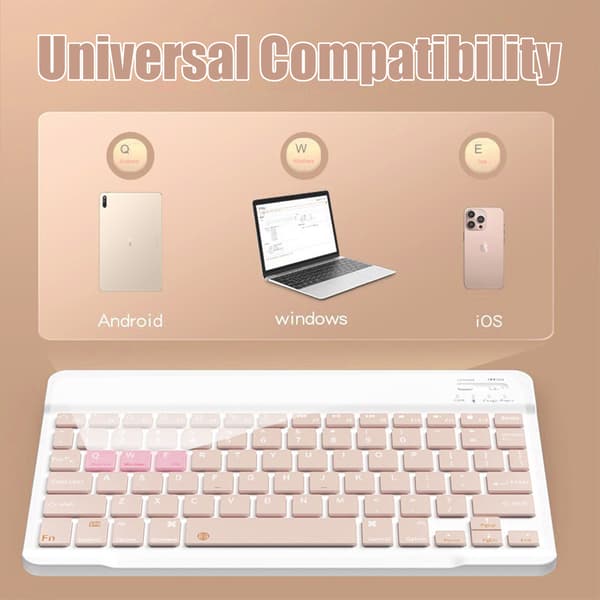 Bluetooth Keyboard and Mouse Combo - 10-inch Rechargeable Wireless Keyboard and Mouse Set with Case (Pink)