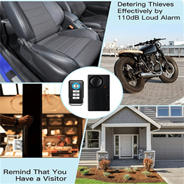 Wireless Vibration Alarm with Remote Control 110 dB Black