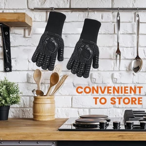 (Black) Oven Mitts - Non-Slip - Silicone - Heat Resistant - Universal Size - Black