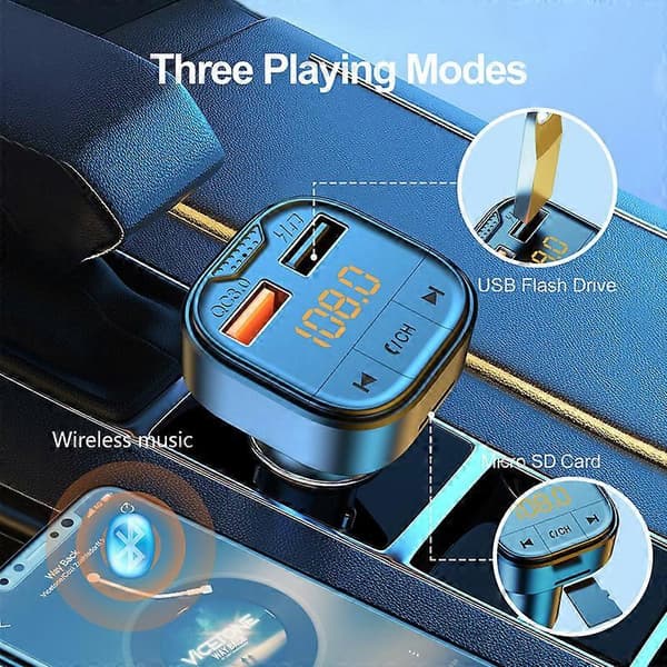 FM-sender Bil MP3-afspiller Siri Stemmeassistent QC3.0 Dobbelt USB Hurtig Opladning Biloplader Bluetooth Håndsfrit Bilsæt