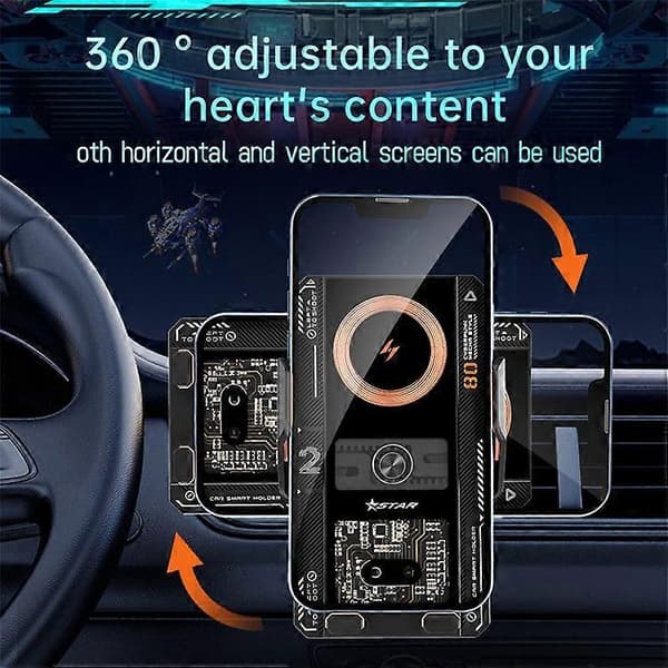 T8 Luftventil Infrarød Sensor Auto-Klemming 15W Trådløs Billader Klar Mecha Stil Biltelefonholder
