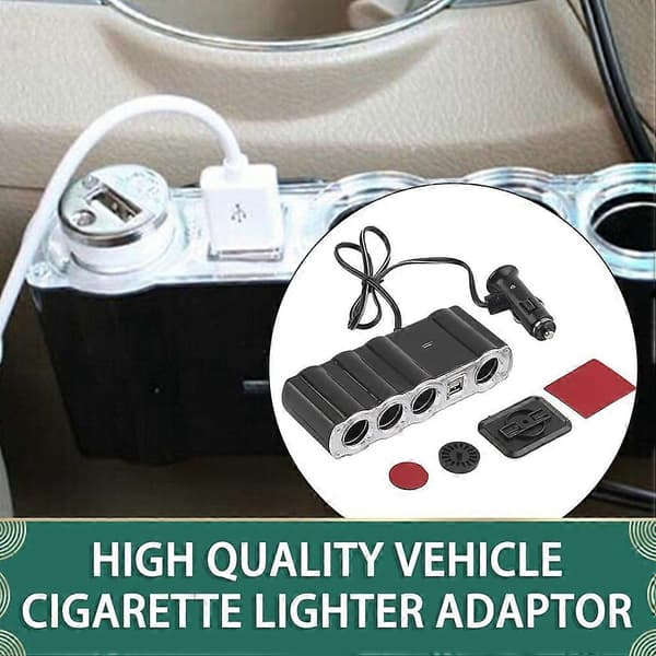 12V - 24V 4-veis Multi Socket Billader Kjøretøy Auto Bil Sigarettenner Socket Splitter & Dobbel USB-porter Pluggadapter