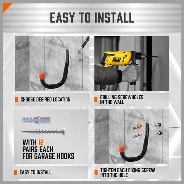Heavy Duty Storage Hooks for Wall Mounted Ladders, Garages, Bikes, Tools, and Garden Sheds