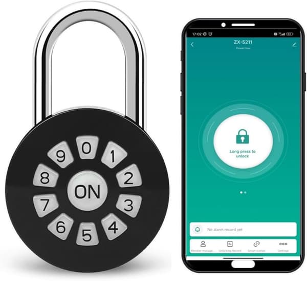 Utendørs lås, Bluetooth liten hengelås med kode, oppladbar appkontroll kombinasjonslås værbestandig kode