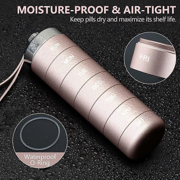 Metal Weekly, Stackable Waterproof Travel Pill Box, Pill Case Container, 7 Day Daily Medicine Organizer