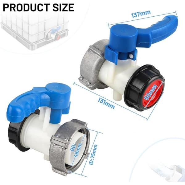 1000L Tankhaneadapter DN50 (75mm) IBC Tankfitting Afløbsventil IBC Tankadapter IBC Tankforbindelse Sommerfugl