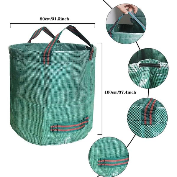 2-pack 500L trädgårdssäckar. Kraftiga trädgårdsavfallssäckar. Robust, hopfällbar PP-avfallssäck. UV-stabil (2-pack - 500L, Grön)