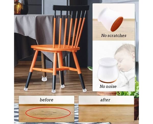 Silikonbenbeskyttere for stoler til tregulv, sett med 24 møbelbenbeskyttere med puter